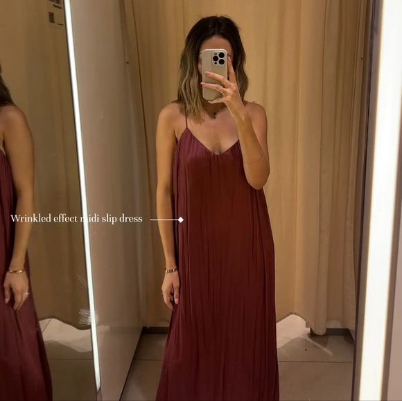 ZARA WRINKLE EFFECT MIDI SLIP DRESS - Picture 5 of 13